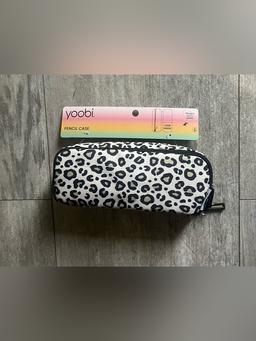 Yoobi Tan and White Leopard Print Pencil Pouch